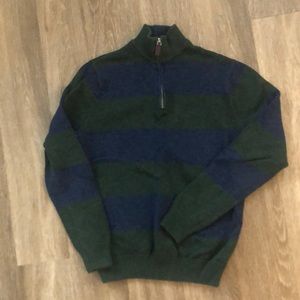 Chaps Green and Blue, Quarter Zip Sweater. Knit Cotton. Size Medium.